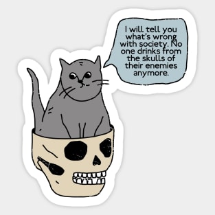 Cat Sitting Into The Skull Sticker